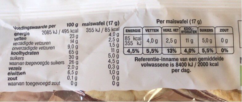 Maiswafels melkchocolade - Tableau nutritionnel - nl