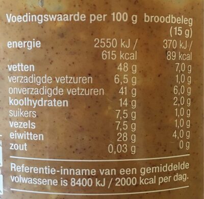 Pindakaas 100% met stukjes - Tableau nutritionnel - nl