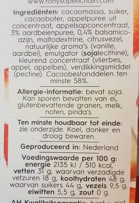 Delicata pure chocolade met aardbei en balsamico - Nutrition facts - nl
