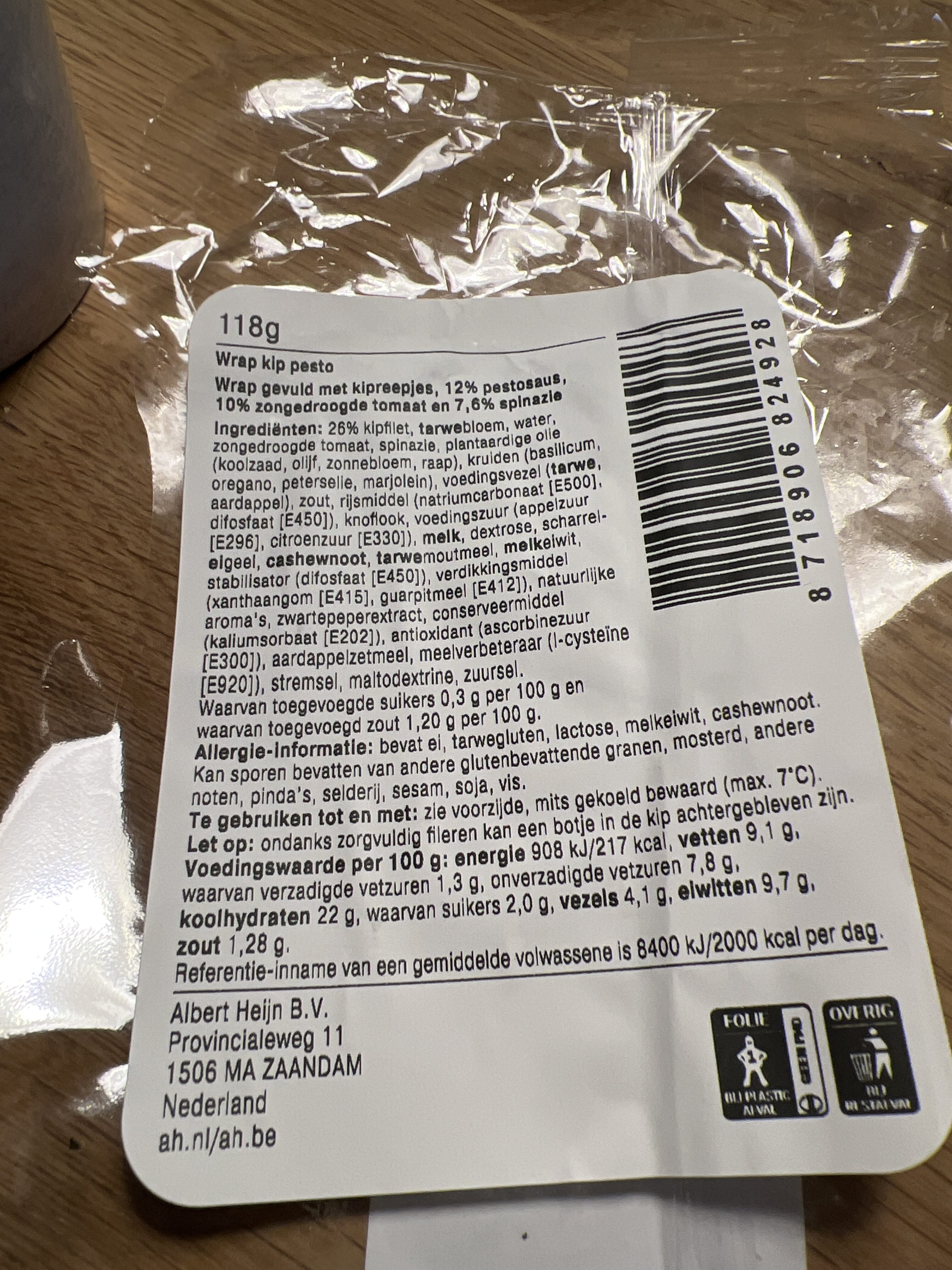 Wrap Kip pesto - Nutrition facts - nl