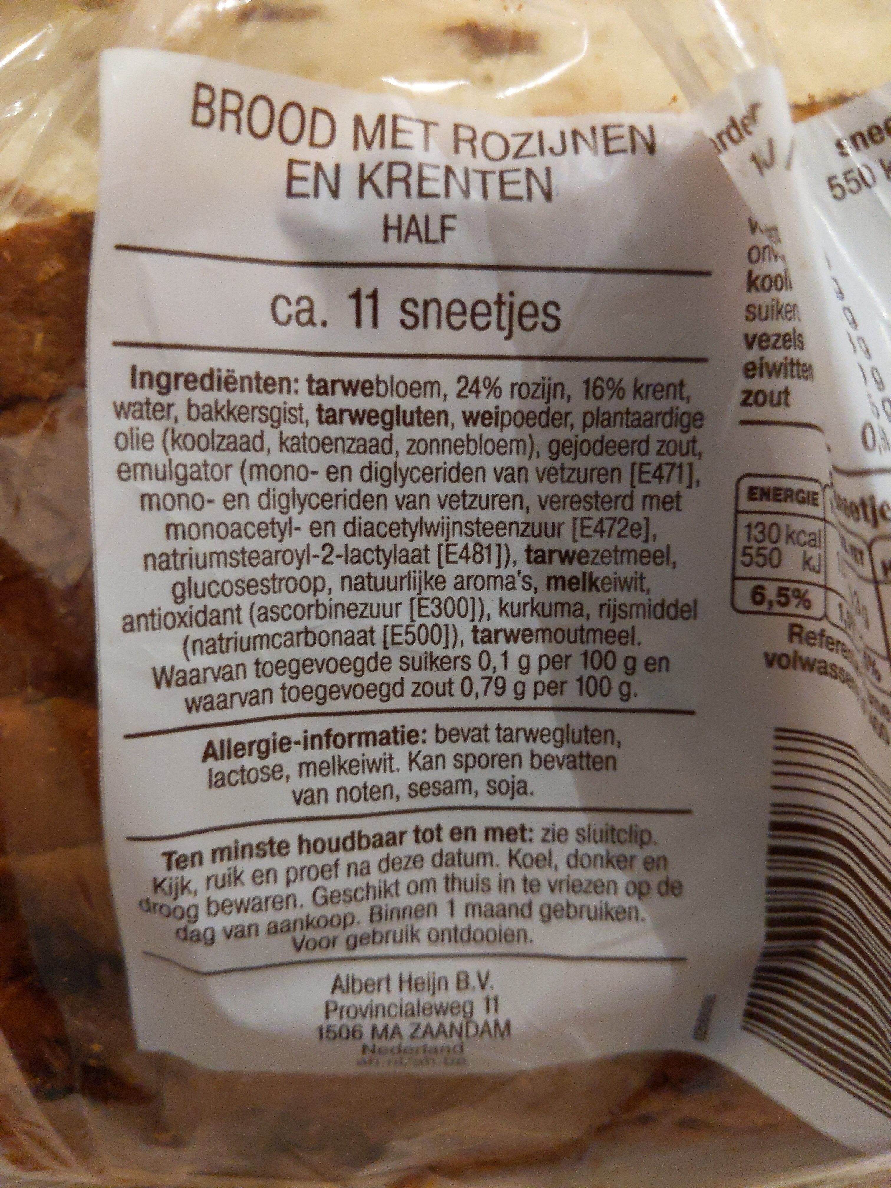 Brood met rozijnen en krenten - Ingredientes - en
