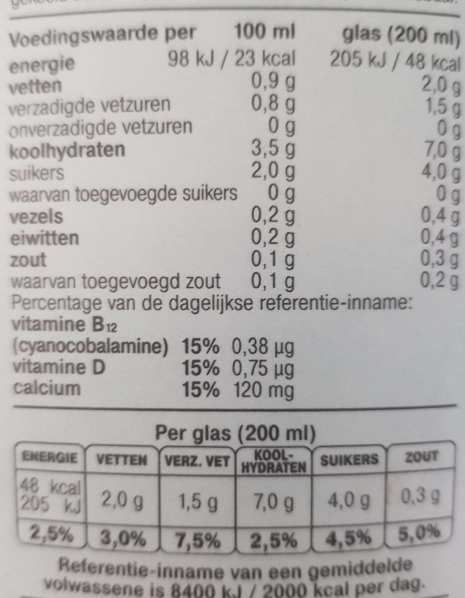 Kokosdrink Ongezoet - Tableau nutritionnel