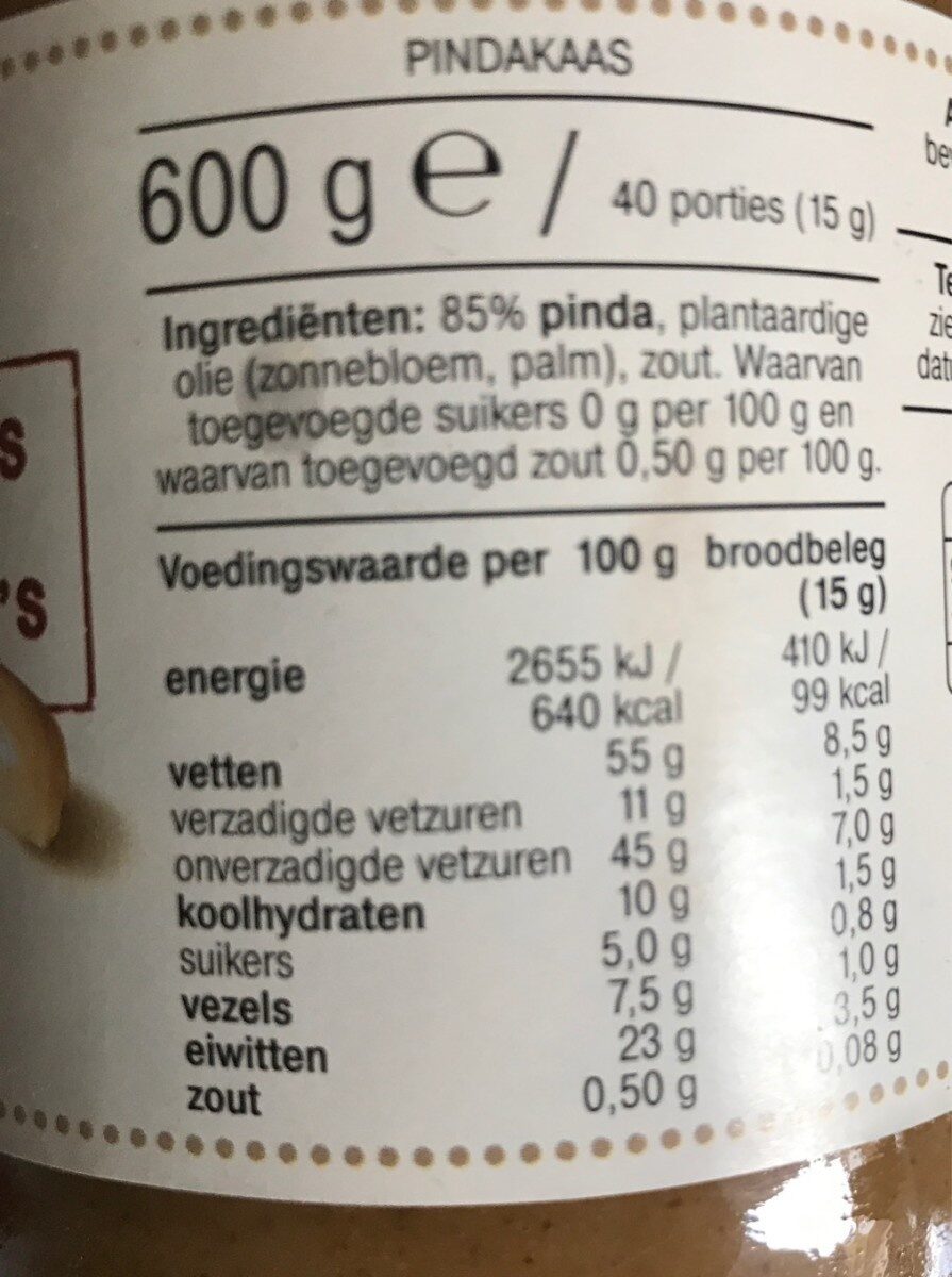 Pindakaas - Tableau nutritionnel - nl