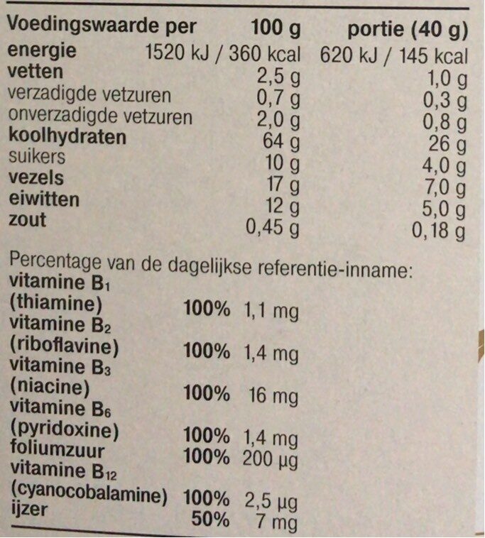 Bran Flakes Natural - Tableau nutritionnel - nl