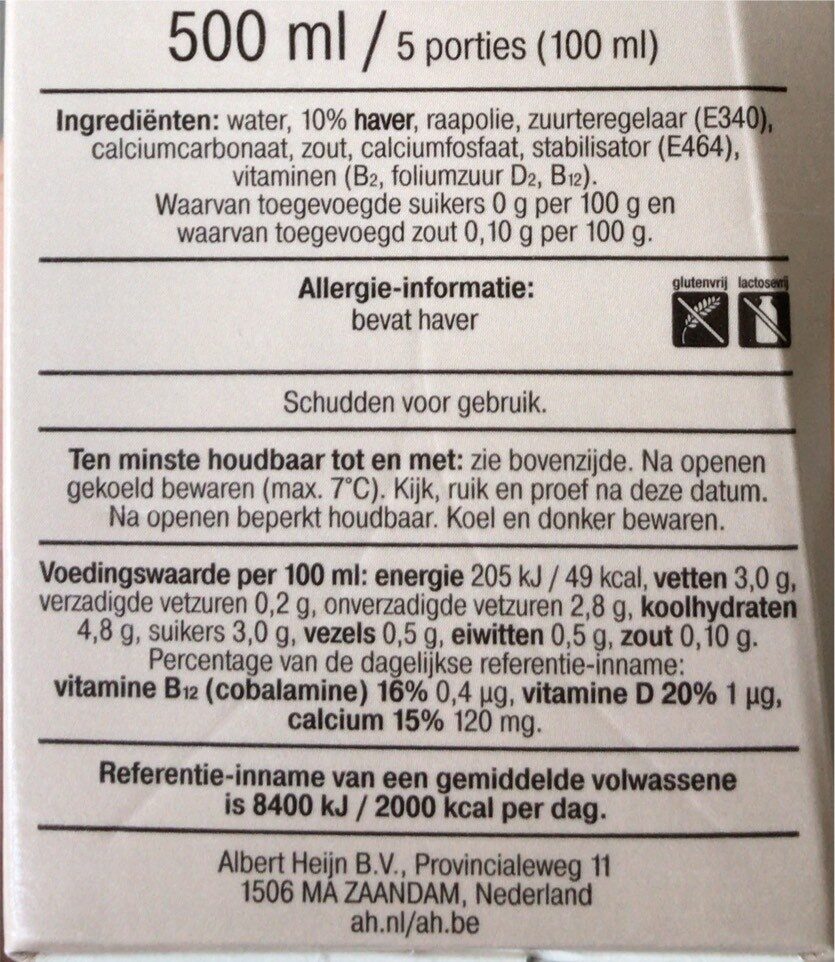 Ah barista haver - Tableau nutritionnel - nl