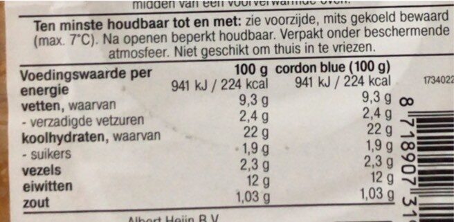 Cordon bleu vegan - Voedingswaarden