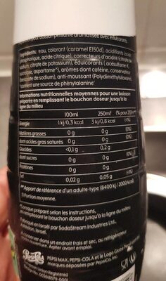 Pepsi Max Getränkesirup - Tableau nutritionnel