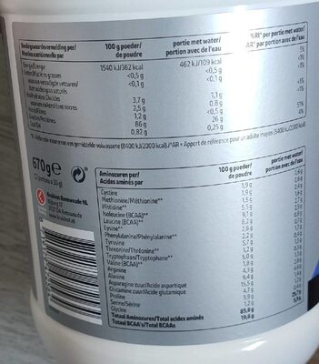 Isolate whey protein - Tableau nutritionnel