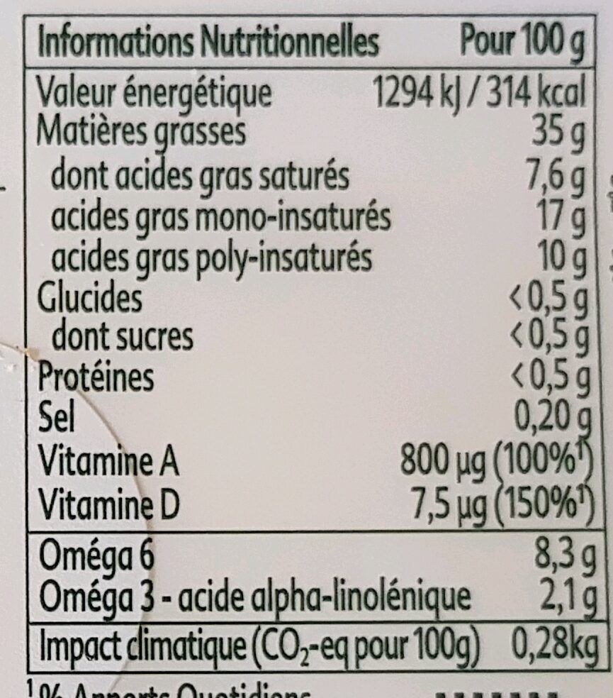 ProActiv Margarine Tartine - Tableau nutritionnel
