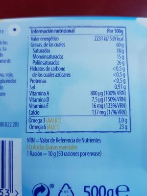 Margarina con sal - حقائق غذائية - es