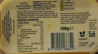 Buttery flora 100 Natural Ingredients - Nutrition facts