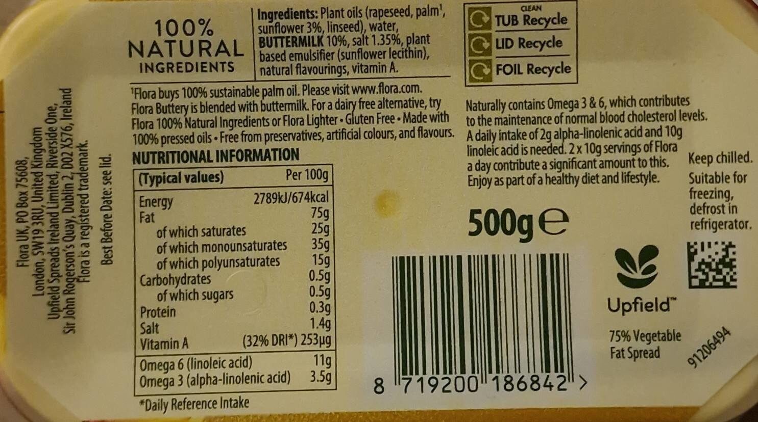 Buttery flora 100 Natural Ingredients - Nutrition facts