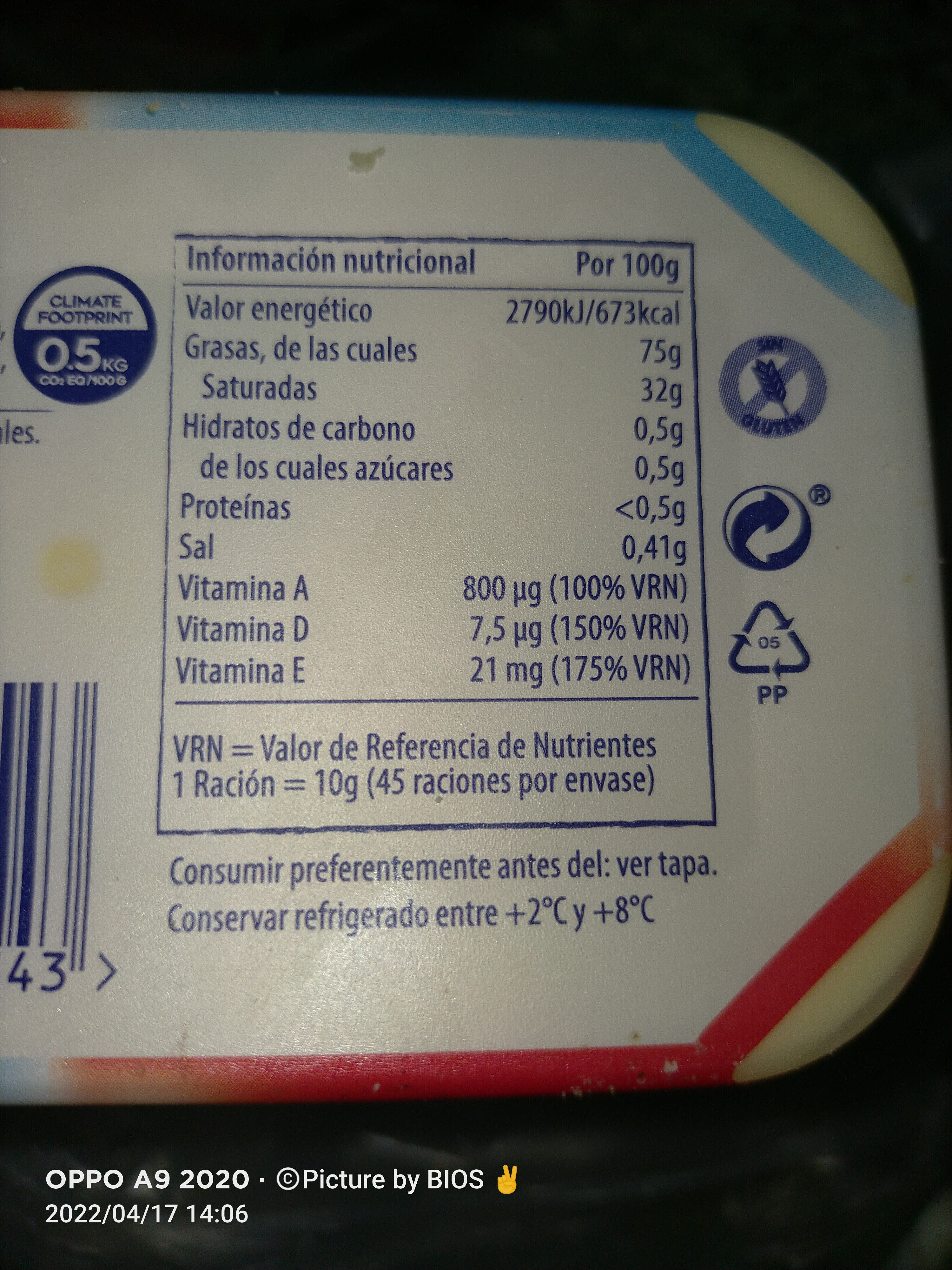 Margarina - Información nutricional