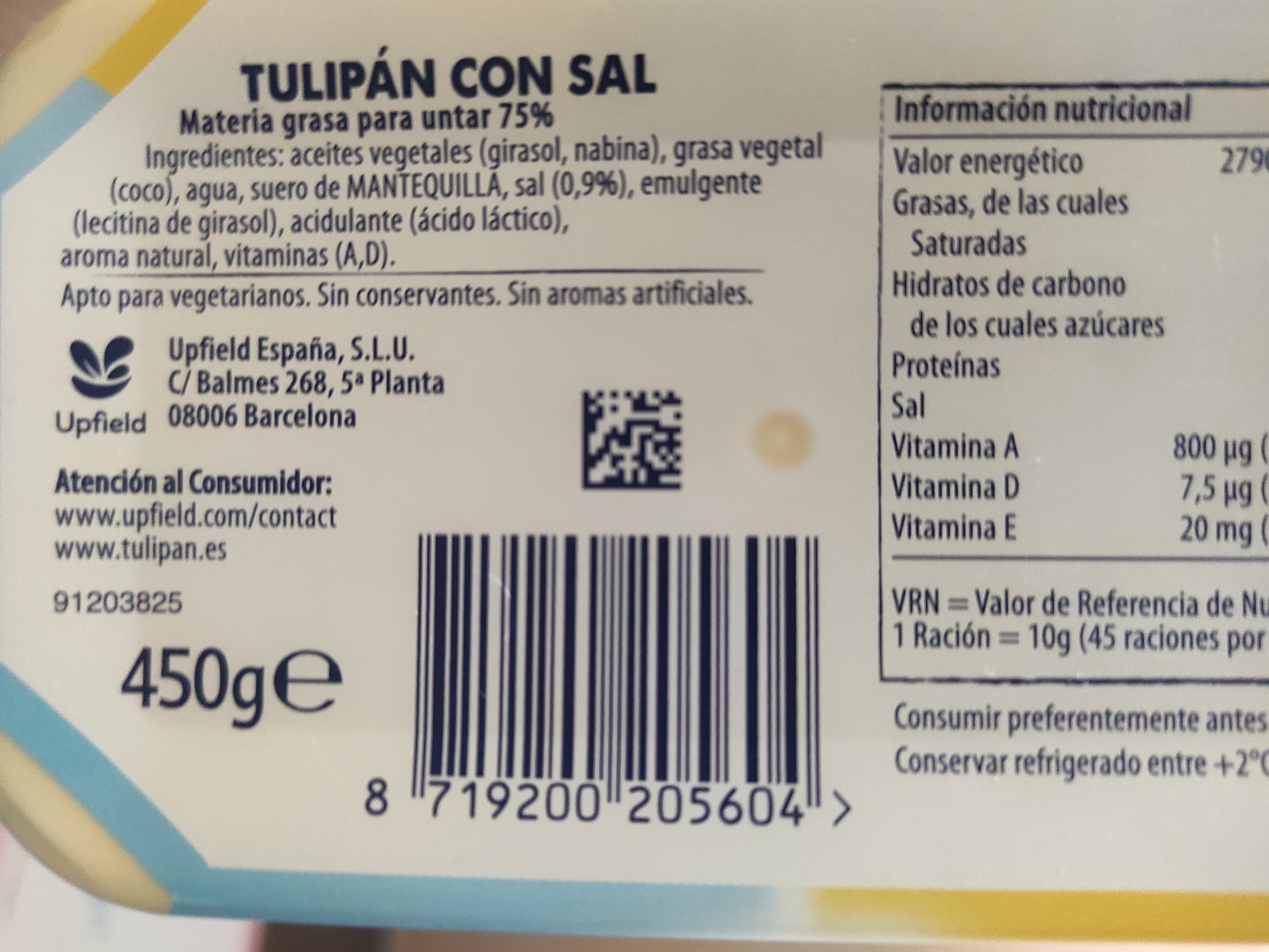 Margarina con sal - المكونات - es