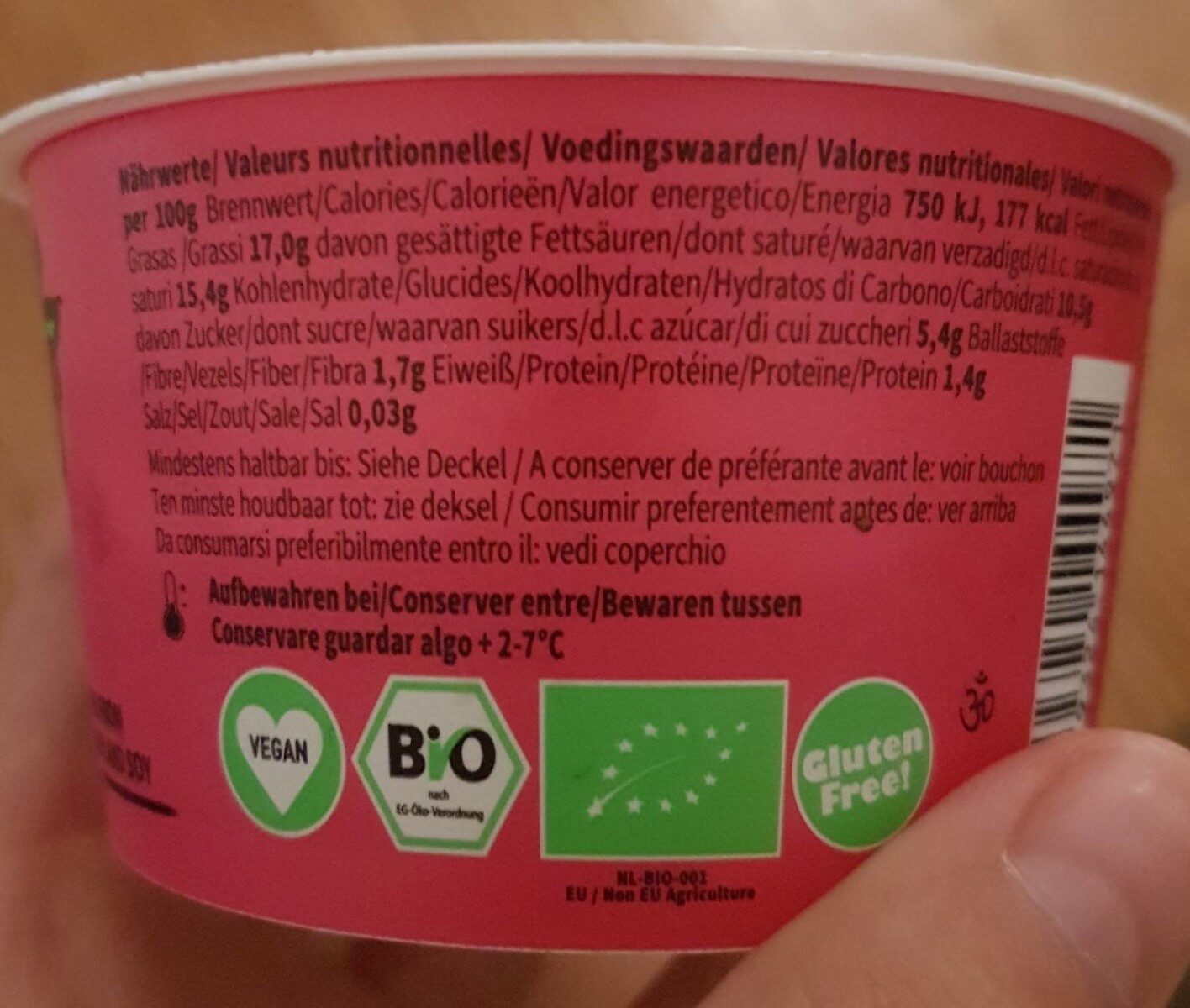 Coconut yogurt. Raspberry - Nutrition facts - es
