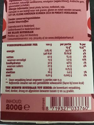 Choco pinda puur - Nutrition facts - nl