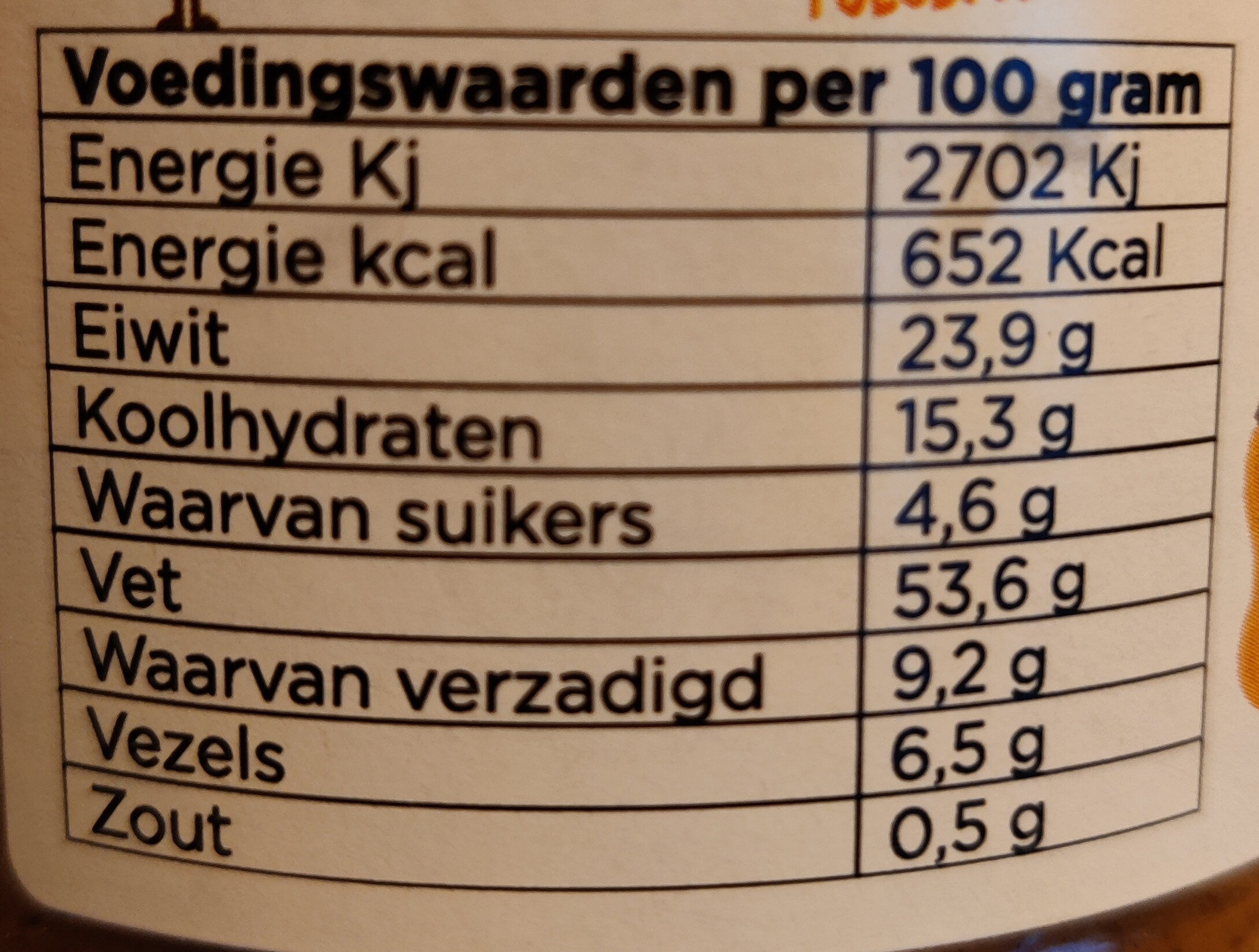 pindakaas - Nutrition facts - nl
