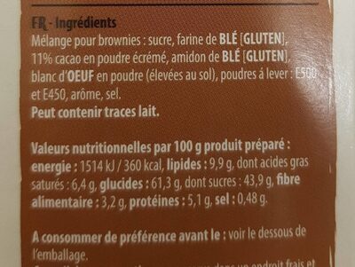 Choco brownies - Tableau nutritionnel