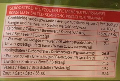 Pistachios - Tableau nutritionnel