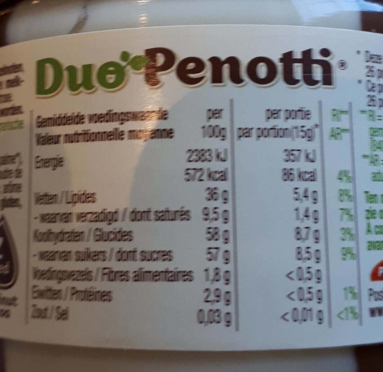 Duo Penotti - Nutrition facts - fr