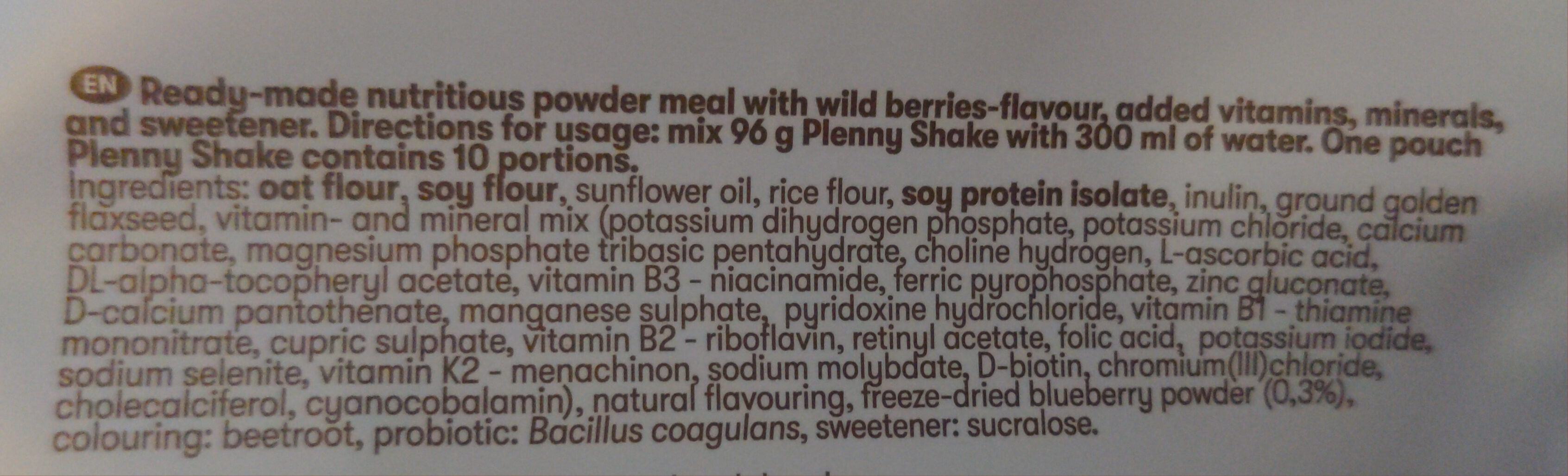 Plenny shake Wild Berries - Ingrediënten - en