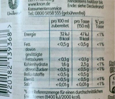 Knorr Hühner Bouillon Salzfrei Zuckerfrei - Nährwertangaben