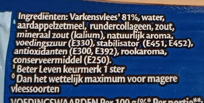 Magere rookworst magnetron - Ingredients - nl
