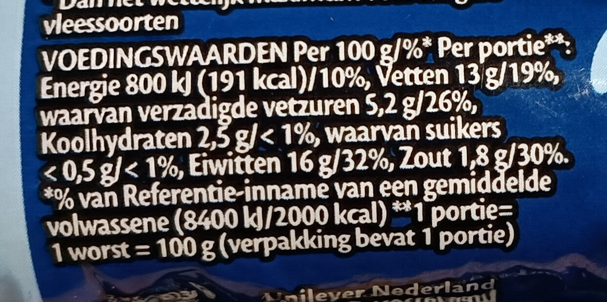Magere rookworst magnetron - Nutrition facts - nl