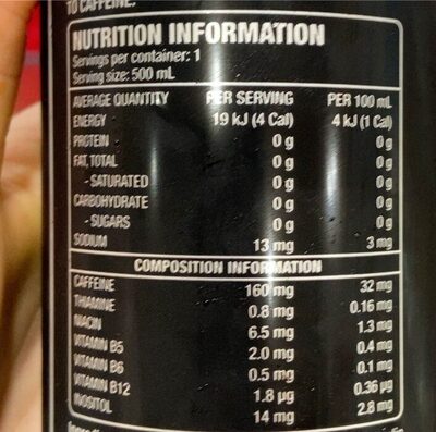 Bang energy - Nutrition facts