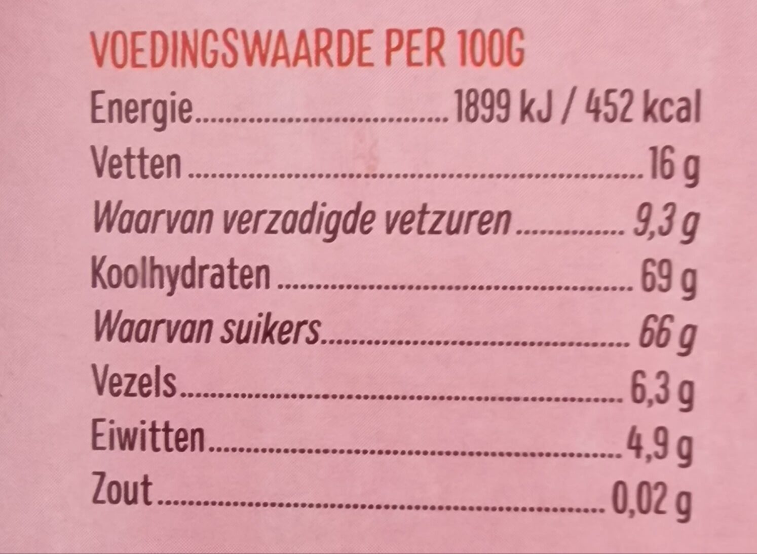 Hagelslag Puur - Nutrition facts - nl