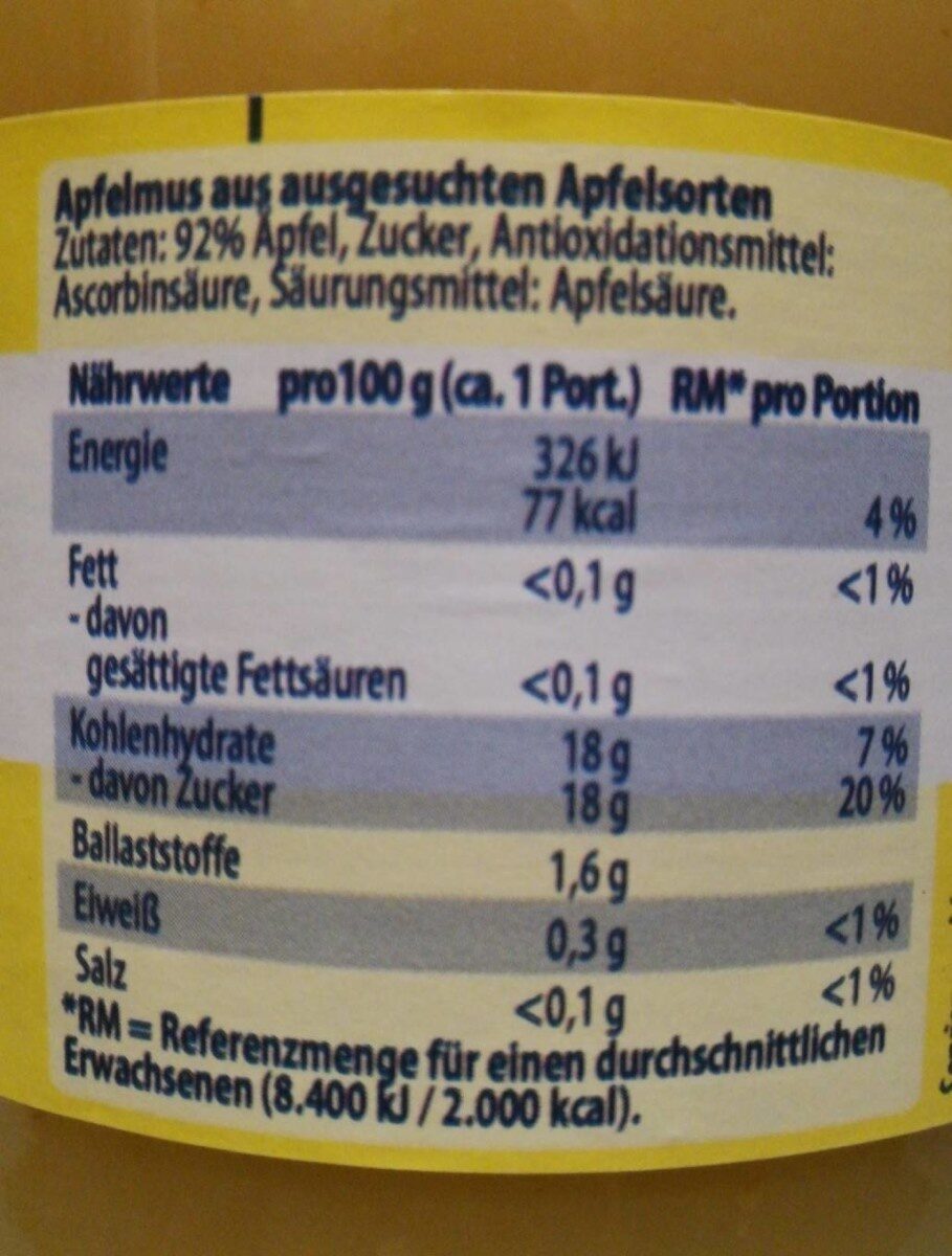Apfelmus - Nutrition facts