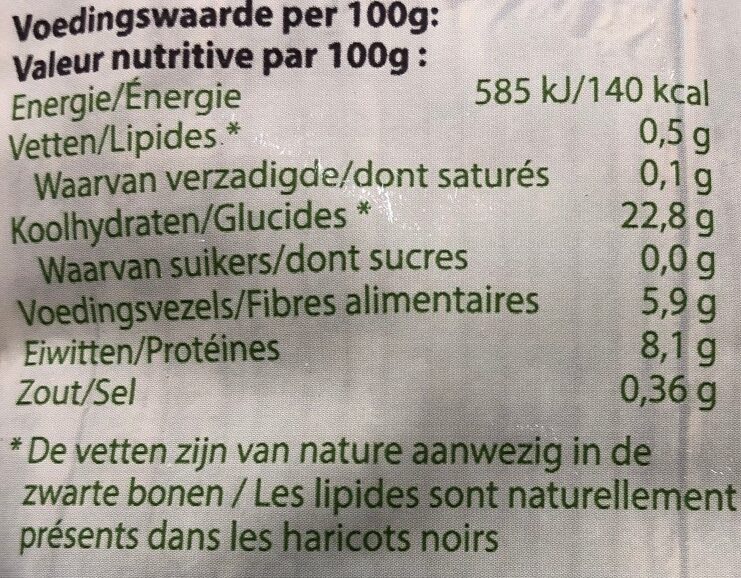 Hak Zwarte Bonen / Haricots Noir - Tableau nutritionnel