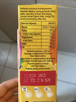 Herbata aromatyzowana mango i czarna porzeczka - Składniki