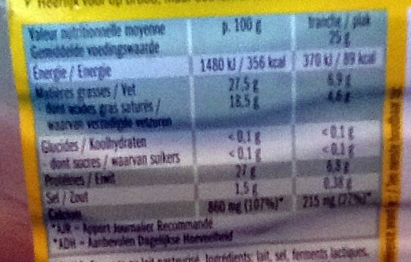 Leerdammer ® Original (27,5% MG) - 14 tranches - 350 g - Tableau nutritionnel
