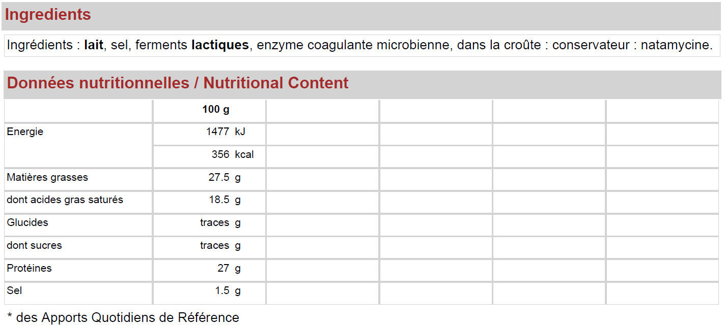 Leerdam portion - Nutrition facts - fr