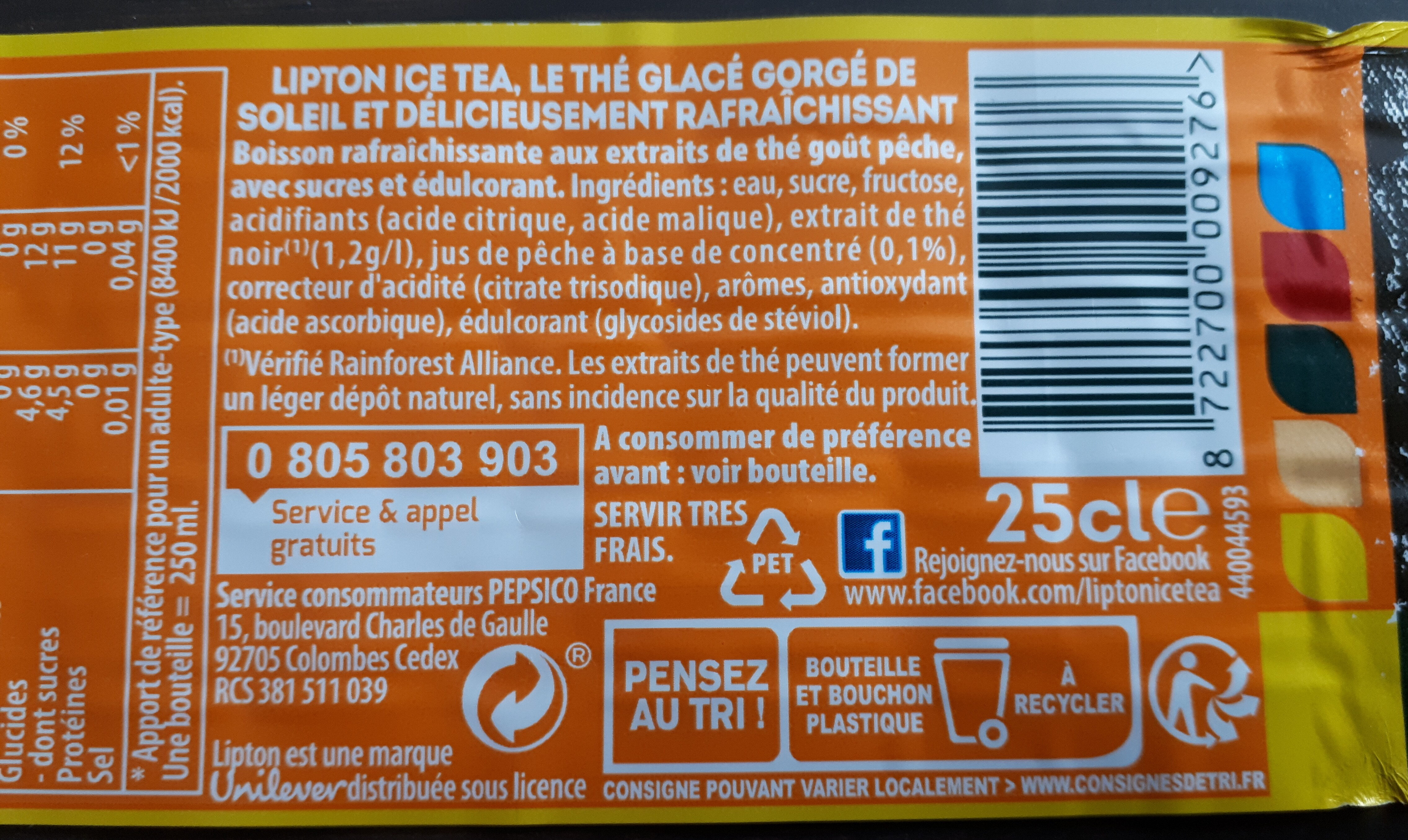 Lipton Ice Tea saveur pêche 25 cl - Instruction de recyclage et/ou informations d'emballage