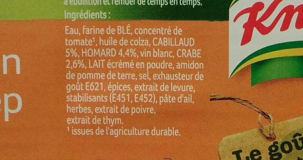 Bisque de Homard - Ingrediënten - fr