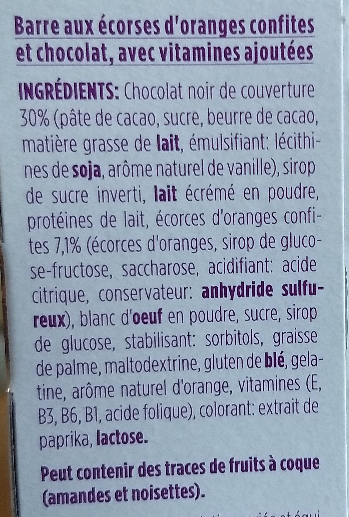 Barre De Régime Orange Et Chocolat Noir - Ingrediënten - fr