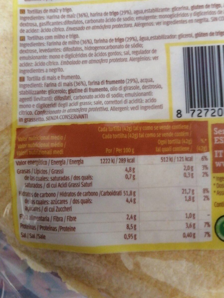 Tortillas mejicanas de maíz y trigo 8 unidades envase 335 g - Producto - fr