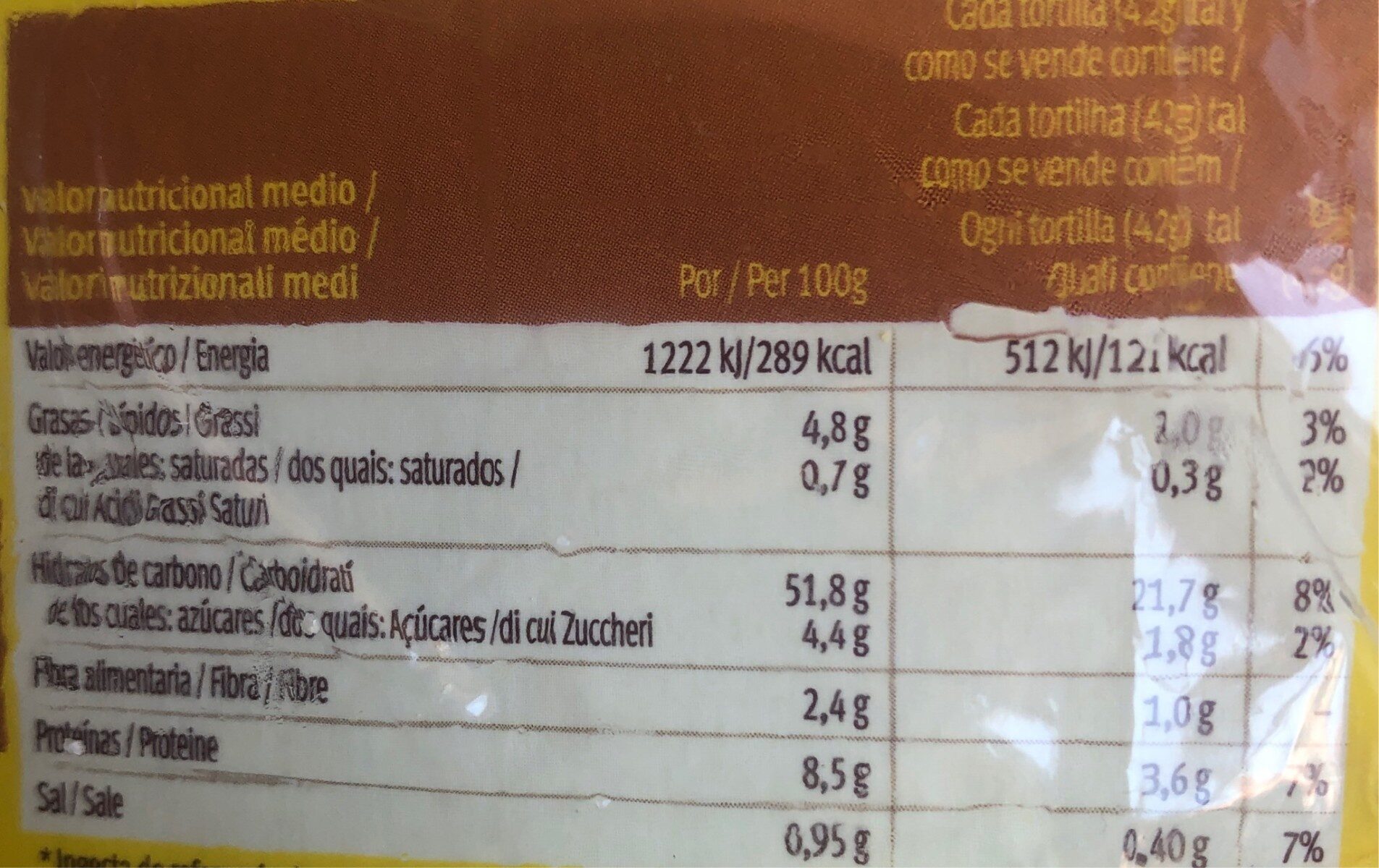 Tortillas mejicanas de maíz y trigo 8 unidades envase 335 g - Informació nutricional - fr