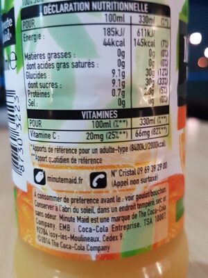 Minute Maid Orange - Tableau nutritionnel
