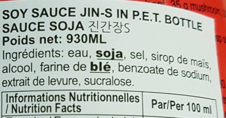 Sauce Soja - Ingredientes - fr