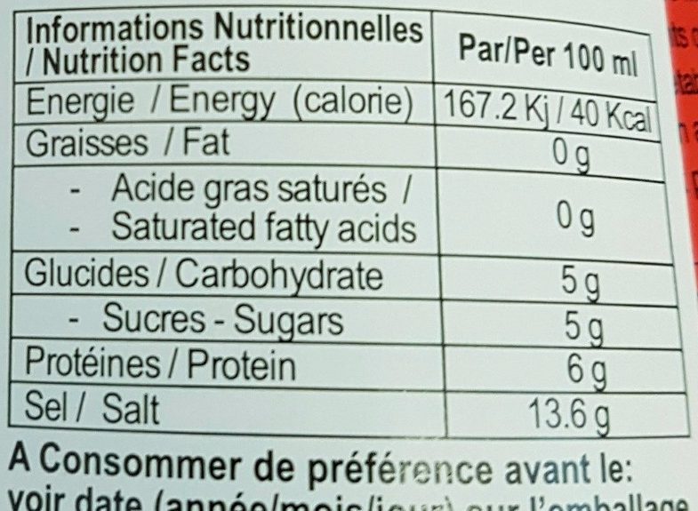 Sauce Soja - Información nutricional - fr