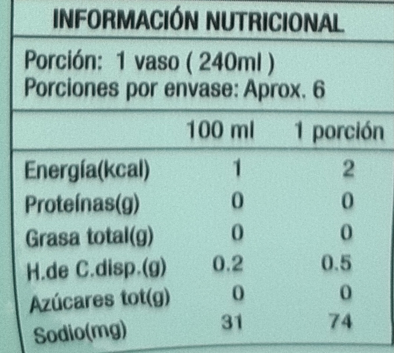 Hola Aloe - Nutrition facts - es