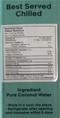 Pure Coconut Water - Tableau nutritionnel