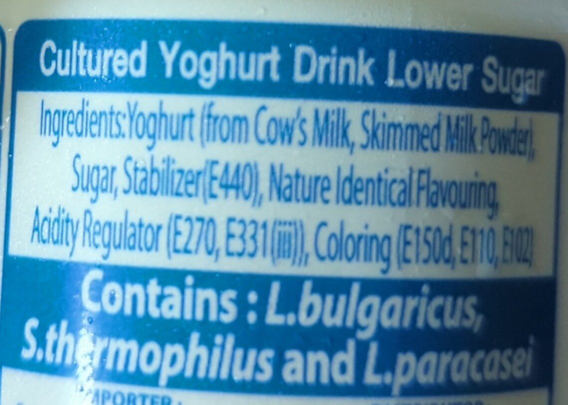 Paigen Cultured Yoghurt Drink Lower Sugar - Ingrédients - en