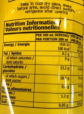 Mogu mogu 25% mango juice with Nata de Coco - Nutrition facts