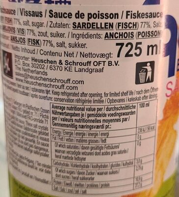 Squid Brand Fish Sauce - Tableau nutritionnel