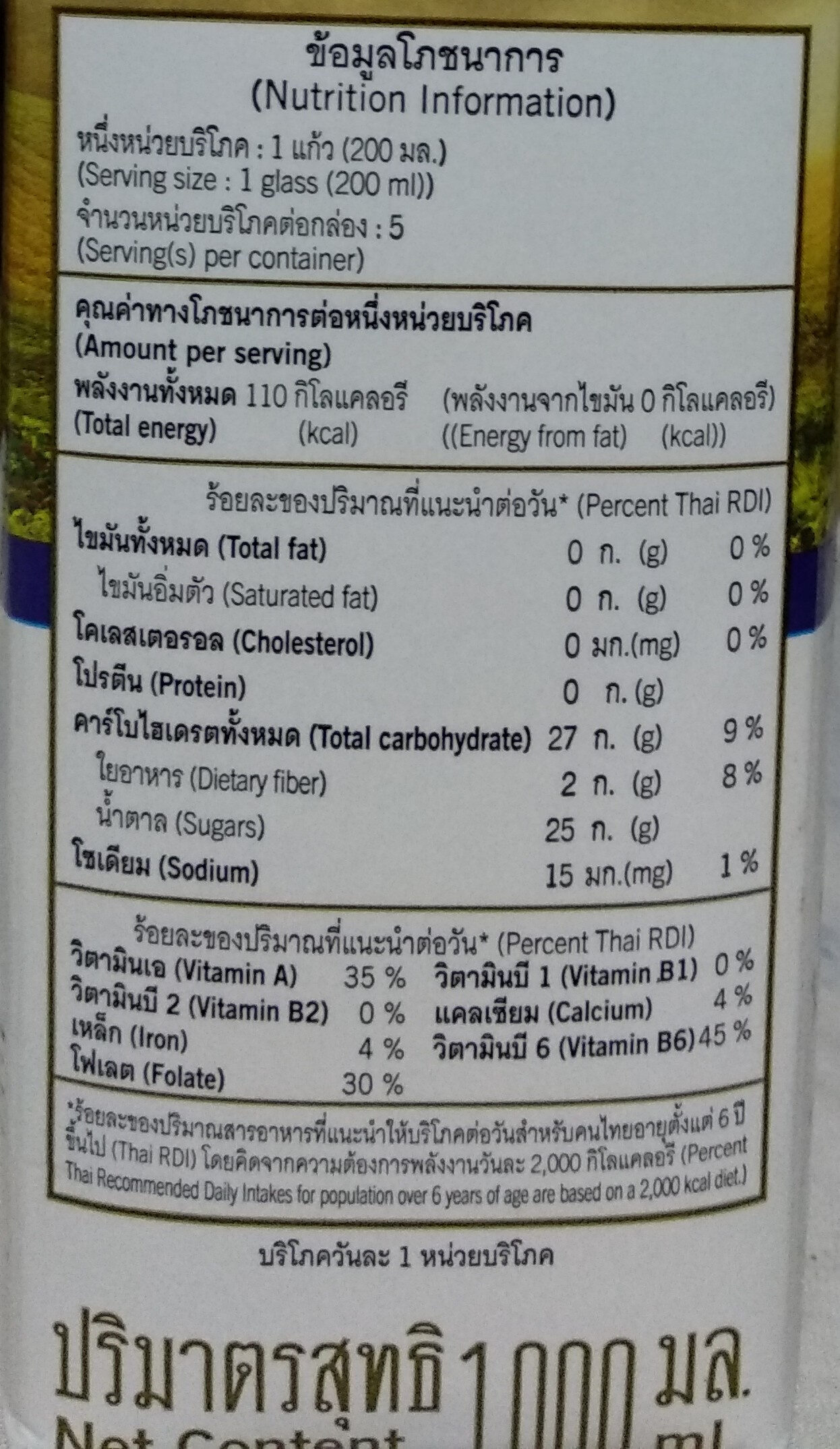 น้ำมัลเบอร์รี่ 50% - Nutrition facts - th