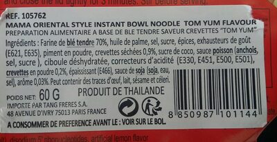 Instant Bowl noodles shrimp  (tom Yum) - Ingrédients